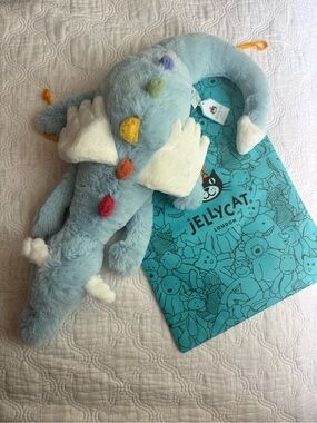 Jellycat Light Blue Plush Dragon with Multicolor Spots